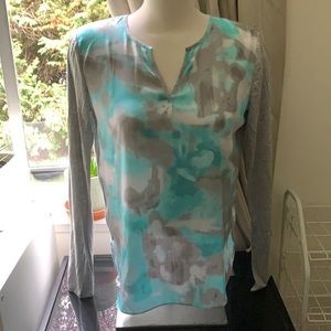 T Tahari Long Sleeve Blouse Skyblue Print Fall Blouse